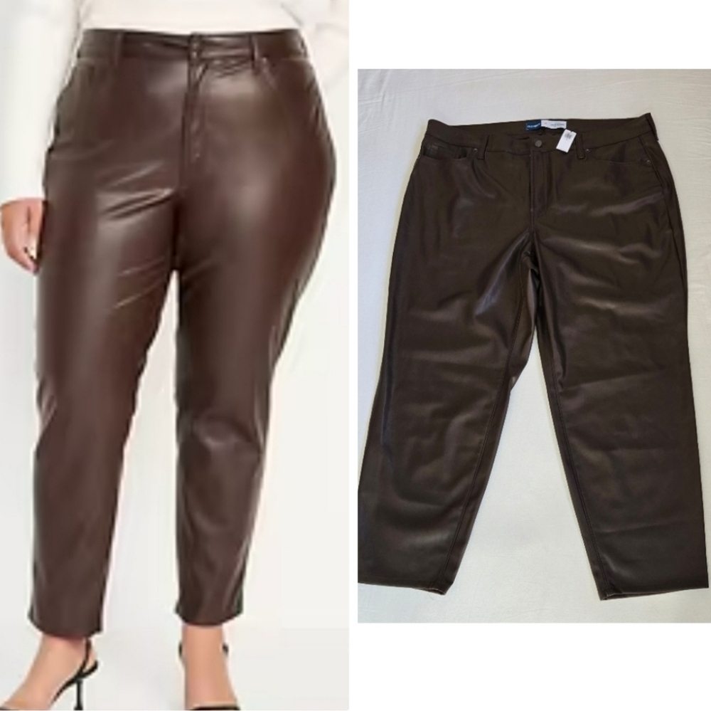 Old Navy nwt High Rise OG Straight Faux Leather pants size 20 brown trendy